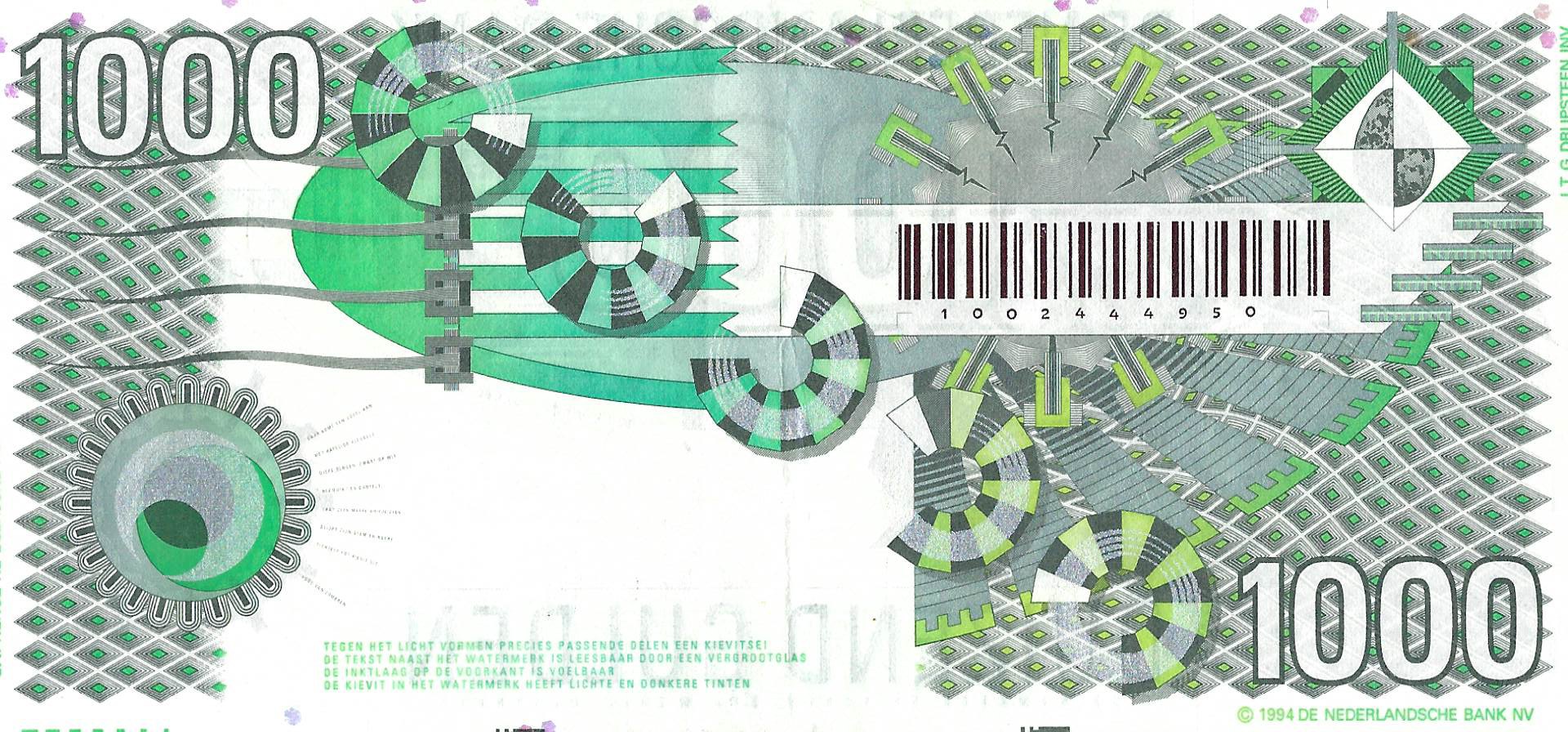 Bankbiljet 1000 gulden 1994 Kievit Zeer Fraai