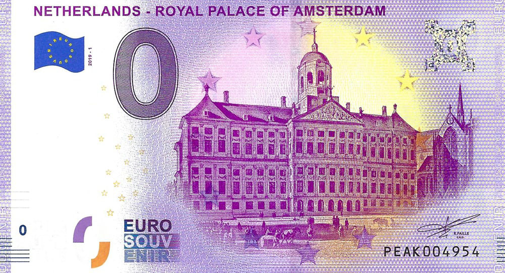0 euro biljet Nederland 2019 - Royal Palace of Amsterdam