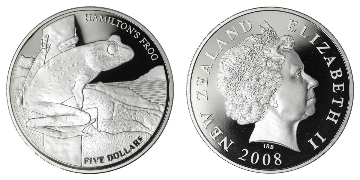 De Nieuw-Zeelandse Hamilton Kikker - 5 Dollar 2008