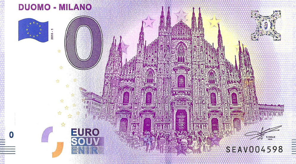 0 euro biljet Italië 2018 - Duomo - Milano