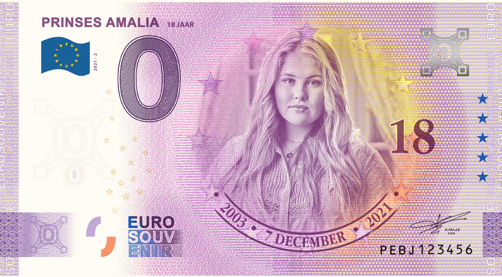0 euro biljet Prinses Amalia 18 jaar